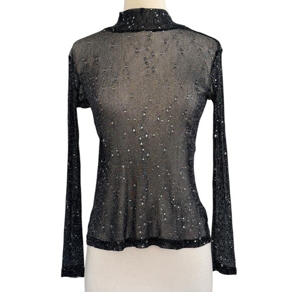 MANGOPOP Sheer Long Sleeve Top Glittery Sparkly Star Whimsical Sexy Goth Size S - Picture 3 of 11
